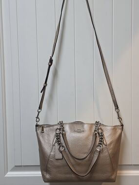 Coach Small Kelsey Metallic Pebbled Leather Shoulder Bag